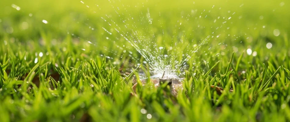 Broken sprinkler head in New Smyrna Beach, FL, with low water pressure.