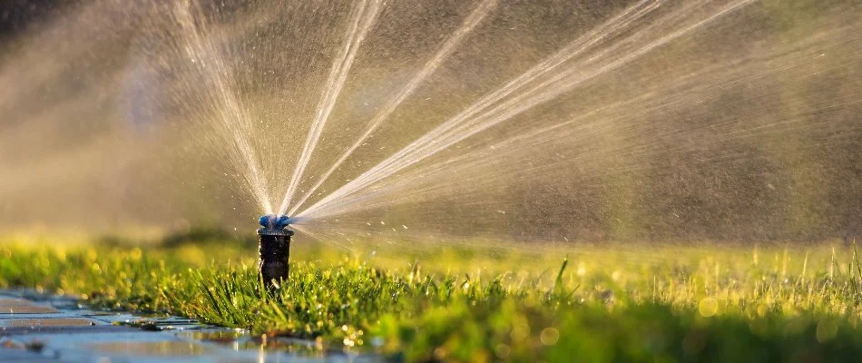 Irrigation sprinkler head on a lawn in New Smyrna Beach, FL.