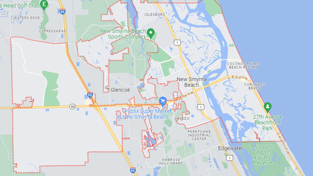 Area map of New Smyrna Beach, FL.